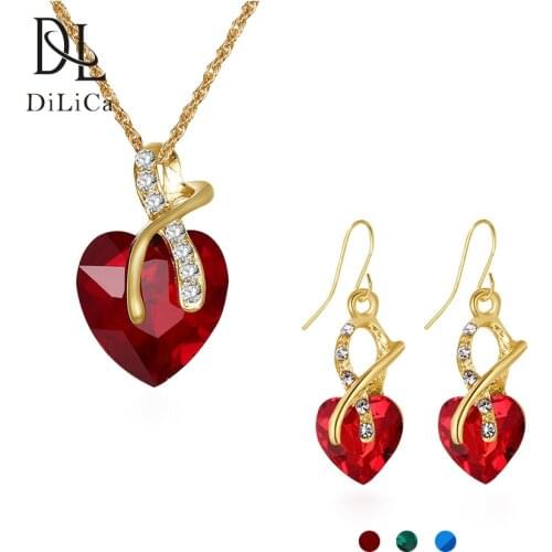 DiLiCa Fashion Jewelry Sets Women Rhinestone Crystal Necklaces&Pendants Earrings Set Wedding Party Jewelry parure bijoux femme