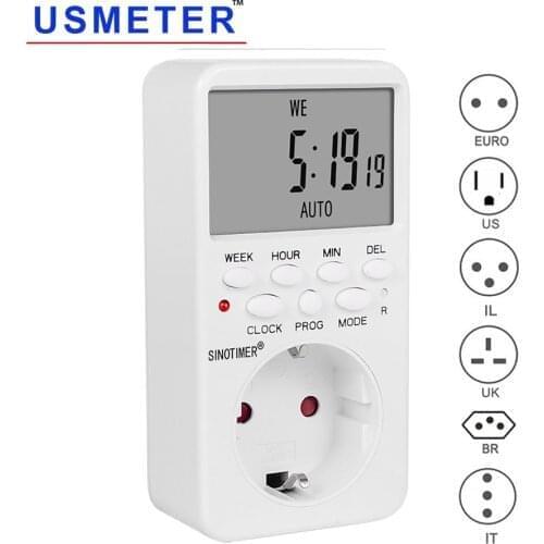 TM519 Electronic Digital Timer Plug EU BR UK US IL Programmable Plug Socket with Timer 220V 120V 7 Day 12/24 Hour Timing Socket
