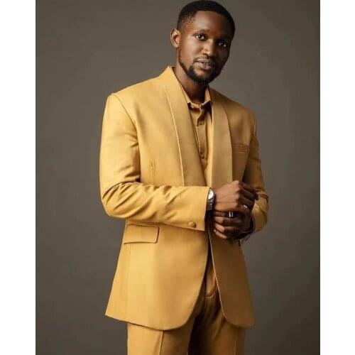 Special Design Gold Wide Lapel Men Suits Costume Homme Wedding Groom Tuxedo Terno Masculino Slim Fit Prom Blazer 2 Pieces