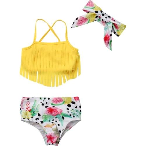 Newborn Infant Baby Girl Swimwear Suit Bird Floral Top Pant Outfit Beach Tankini Baby Girls Swimsuit Kids 1PCS Baby