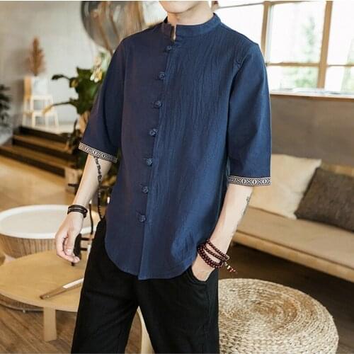 Summer Men Linen Shirt Chinese Style Retro Casual Tops Plus Size Kung Fu Traditional Asian Clothes Tang Suit Tops For Man 30009