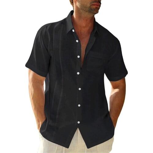 Mens Shirt Top T-shirt Polyester Summer Solid Color Cotton And Linen Shirt Top T-shirt Casual Business Lapel Dress Shirt Top