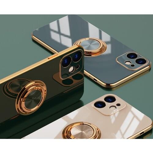 Soft Plating Ring Phone Case For iPhone 12 11 Pro Max XS XR X 7 8 Plus iPhone12 Mini Soft Silicone Shockproof Holder Stand Cover