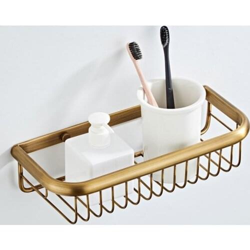 Nordic Antique Brushed Copper Rectangular 30CM Wall Basket wall Hanging Fittings Bathroom Cosmetics Sorage Rack Storage Home