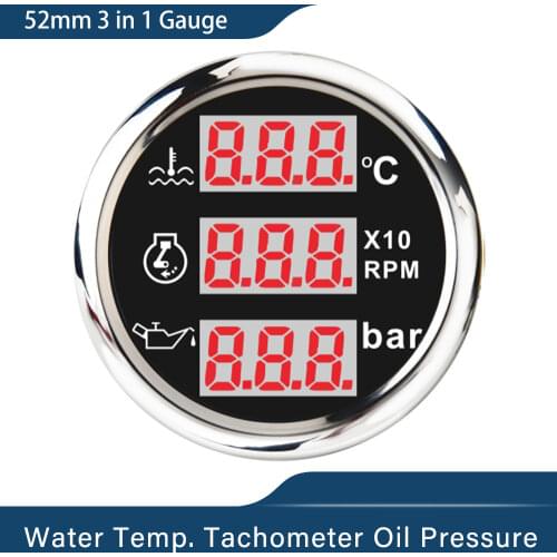 New 52mm Waterproof Universal 3 in 1 Multi-Function Digital Gauge Water Temp Oil Pressure with Alarm 9-32V