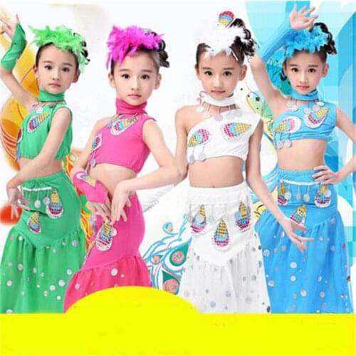 New childrens peacock dance costumes girls childrens fishtail skirt Yi ethnic selves national stage dance performance clothing
