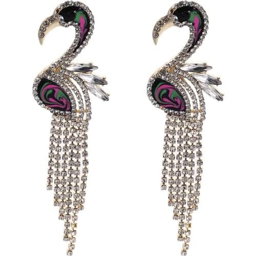 New Fashion Zircon Alloy Vintage Drop Earrings Women Colorful Bird Shape Long Earrings Adult Travel Party Jewelry