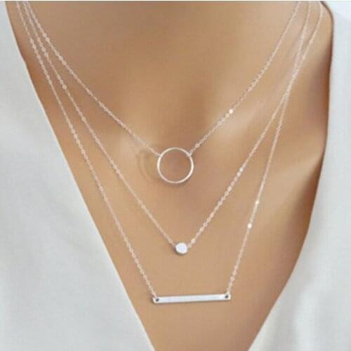 New Product European Simple Multi-element Combination Fashion All-match Aperture Metal Rod Gold Silver Women Necklace Jewelry