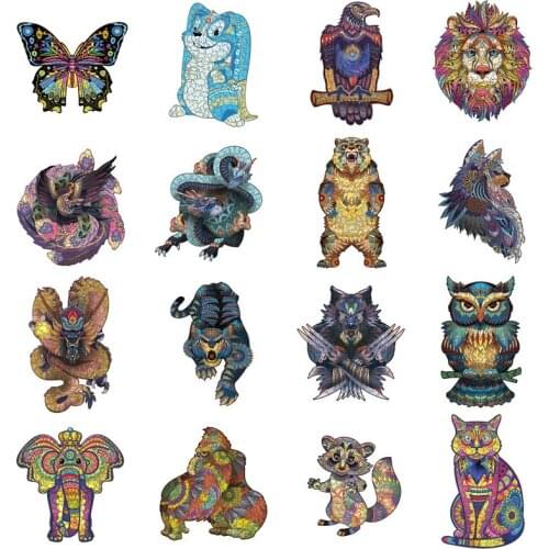 Irregular 3D Animals Wooden Jigsaw Couples Adults Puzzle Gifts Unique Wood DIY Crafts Family Puzzle Games Jigsaw Toys