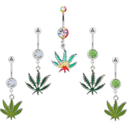1PC Pot Leaf Dangle Body Piercing Ombligo 14G Maple Leaf Belly Button Ring Bohemian Belly Rings for Women Body Piercing Jewelry