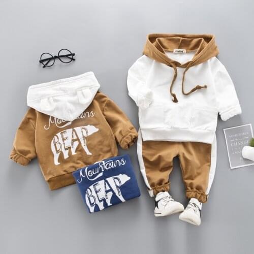 Toddler Baby Boy Casual Clothing Set Hooded Sweatshirt Long Suit Patchwork Kids Outfits Child Pullover Tracksuit Suits 1-4 YEARS