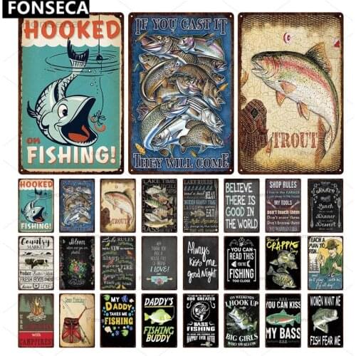 Fishing Rules Metal Tin Sign Fishing Sign Vintage Metal Plate For Wall Poster Farm Art Decoration Retro Stickers Plaques