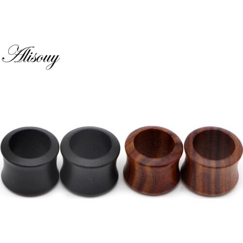 Alisouy 1 pair Sandalwood Wood Double Flared Hollow Ear Tunnel Plug Expanders Gauges Body Piercing Jewelry Earring 8mm-25mm