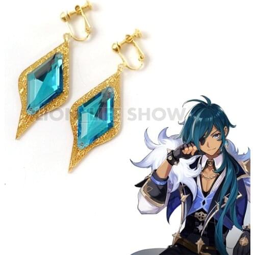 Anime Genshin Impact Kaeya Alberich Cosplay Earrings Ear Clip Pendant Jewelry Cosplay Costume Accessories