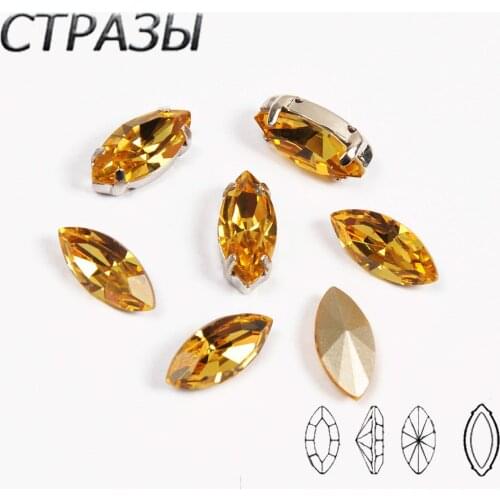 Light Topaz Strass Navette Gold silver claw setting nice k9 glass crystal sew on rhinestone Jewelry dress shoes bags diy trim