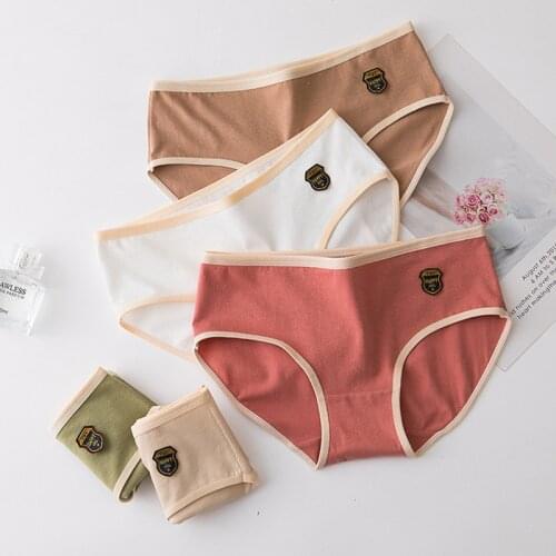 SP&CITY Cotton Womens Underwear Comfortable Seamless Underpants Embroidery Badge Panties Solid Lingerie Mid Waist Girls Briefs