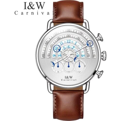 Unique Mens Runway dial Watch Top brand Carnival Sport Quartz Watch Men with Chronograph Sapphire waterproof erkek kol saati