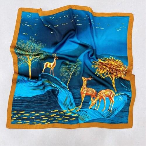 Spring Square Scarf for Women Print Silk Feeling Hair Band Foulard Female Office Neckerchief Lady Bandana Square Scarves Luxury