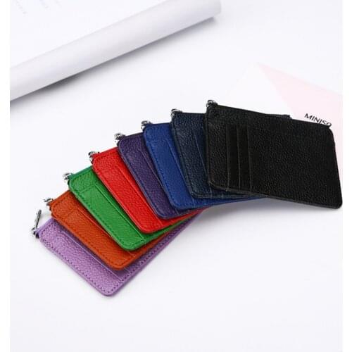 Genuine Leather ID Card Holder Zipper Business Bank Credit Card ID Holder Package pocket Custom Gold Silver Engrave NAME LOGO