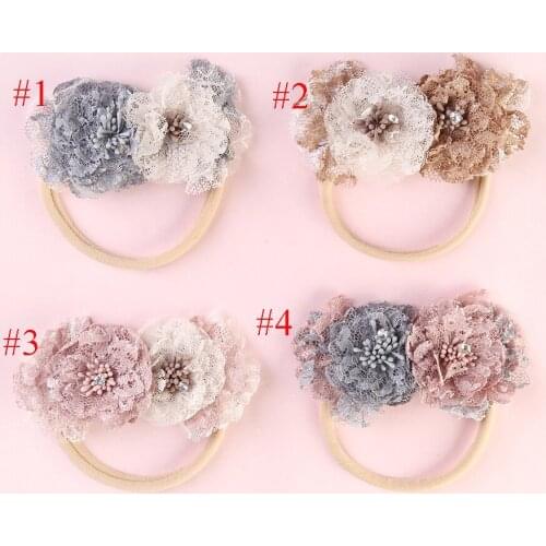 Top Quality Girls Lace Flower Headband,Princess Rose Flower With Nylon Headband Hair Accessories 4 color Choose16pcs/lot
