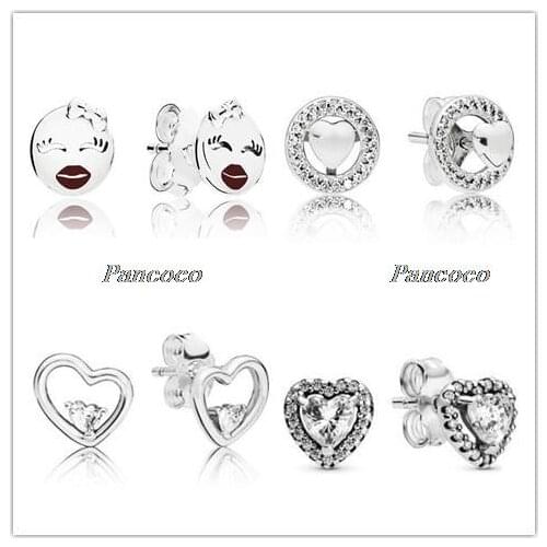 Authentic 925 Sterling Silver Earring Dangling Elevated Heart Stud Earrings For Women Wedding Party Pandora Jewelry