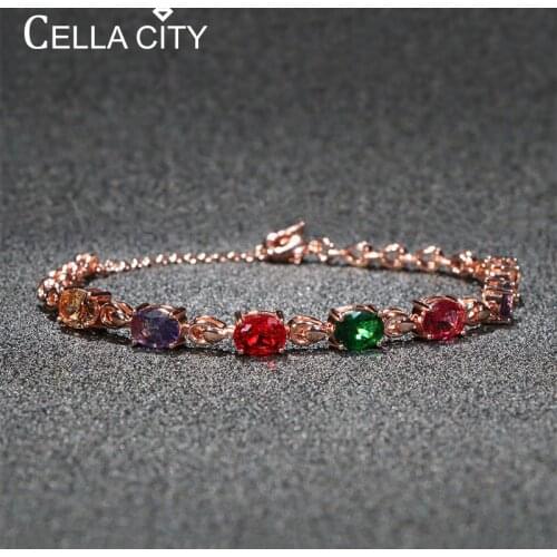 Cellacity Geometry Silver 925 Jewelry Seven Colors Gemstones Bracelet for Women Rose Gold Color Female Accessory Anniversary