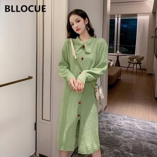 BLLOCUE 2019 New Fashion Autumn Winter Dress Women Elegant Single-breasted Sexy Office Dresses Ladies Runway knitting Dress