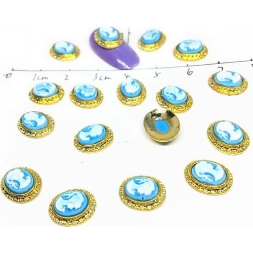 Gold Metal Nail Charms Decors 3d Metal Fancy Head Portrait Studs Blue Cameo Accessories Nail Design Jewelry Alloy DIY