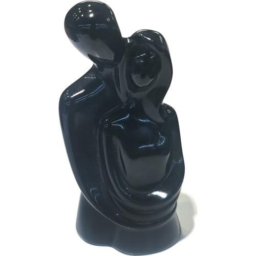1pcs Natural Obsidian Statue Hug Lovers Hand-carved Healing Quartz Craft Decoration Gift Office Modern Minimalist Home Decor