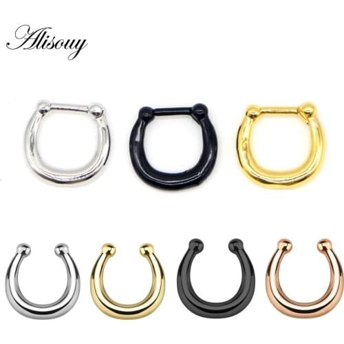1Pc Solid Color Fake Piercing Fake Septum Nose Ring Piercing For Men Women Nostril Nose Stud Clip On Nose Hoop Ring Body Jewelry