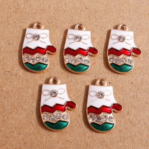 10pcs 13*20mm Enamel Crystal Christmas Gloves Charms for Making Fashion Earrings Pendant Necklaces Keychain DIY Jewelry Finding