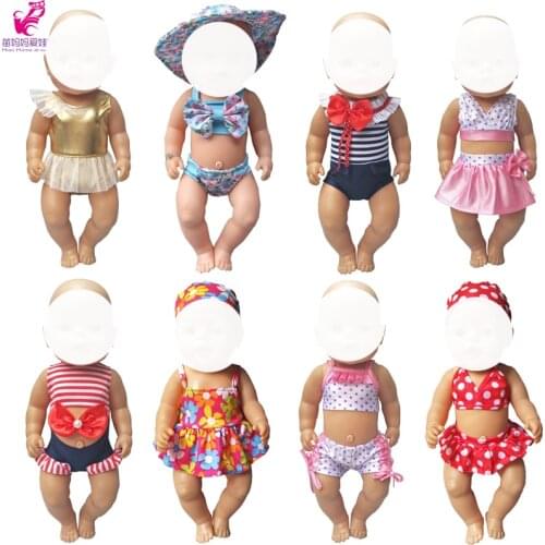 18 inch Girl Doll Bikini + Cap summer Swimming Suit With Hat also fit for 43cm Bebe born dolls children gift toys
