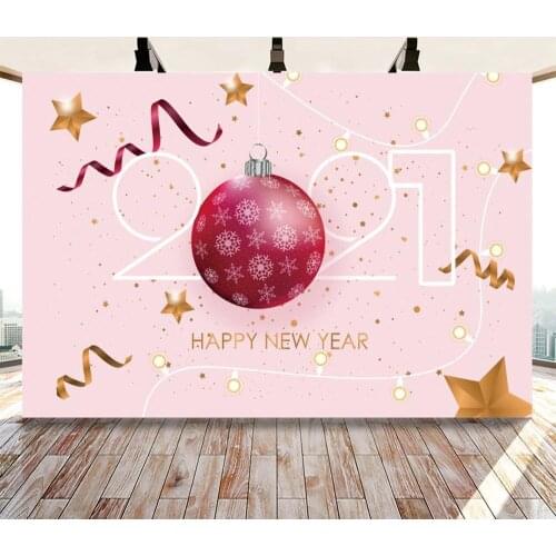 2021 New Year Party Photographic Studio Photo Backgrounds Dark Pink Ball Ribbons Decoration Christmas Photography Backdrops