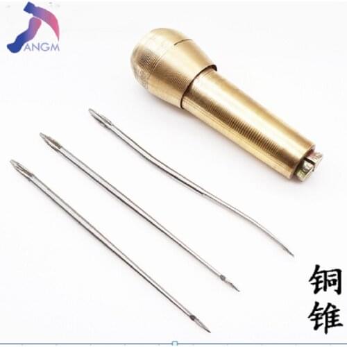 3pcs/set Cone Copper Handle Crochet Hollow Pin Nano Shoes Bottom Needle Awl Seam Leather Bag Tool For Repair Shoe