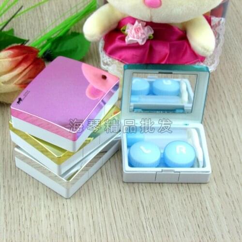 5pcs new Plastic square mirror cover colorful contact lens case High quality Travel Container Holder Storage Soaking Box Case