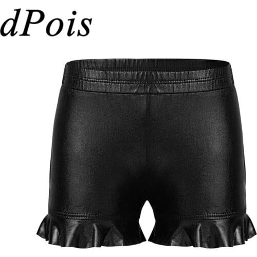 Girls Ballet Shorts Metallic Glossy Gymnastics Leotard Shorts Kids Teens Cheer Dance Elastic Ruffled Shorts Tumbling Bottoms