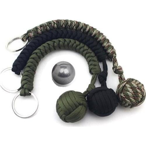 24cm 7-core Outdoor Equipment Parachute Cord Rope Keychain Key Chain With Self-defense Steel Ball Wild Survival