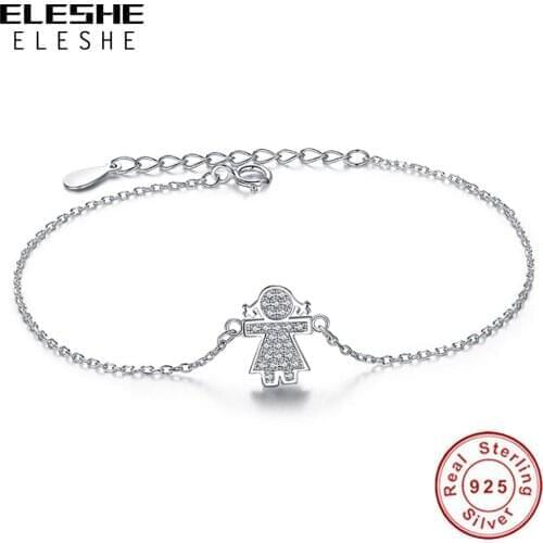 ELESHE Wholesale 925 Sterling Silver Little Girl Bracelet With Crystal Adjustable Bracelets For Women Friend Birthday Gift