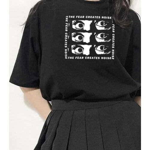 Eyes With Fear Gothic Clothing Tshirts Egirl Edgy Fashion Harajuku Women Oversized Streetwear T-Shirt Punk Grunge Clothes Tops