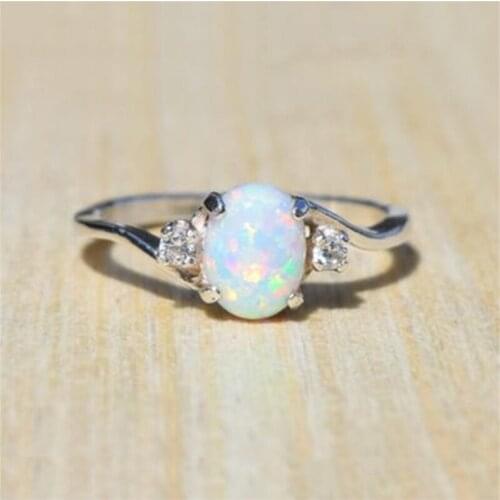 Classic Oval Opal Rings for Women Charm Jewelry Wedding Engagement Gift Silver Color Cubic Zircon Band Ring Wholesale