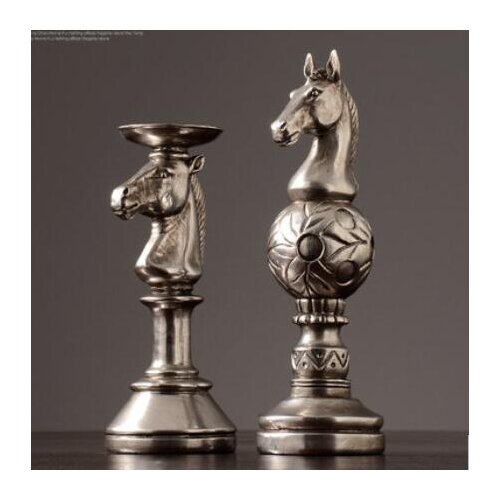 CREATIVE RETRO RESIN SILVER HORSE HEAD SIMULATED ANIMAL INTERNATIONAL CHESS CRAFTS ORNAMENTS MODERN HOME DECORATION ACCESSORIES