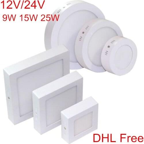 9W 15W 25W 12V/24V Round/Square LED Panel Light Surface Mounted LED Ceiling Down Light indoor Lighting Lamp 10pcs/lot,DHL Free