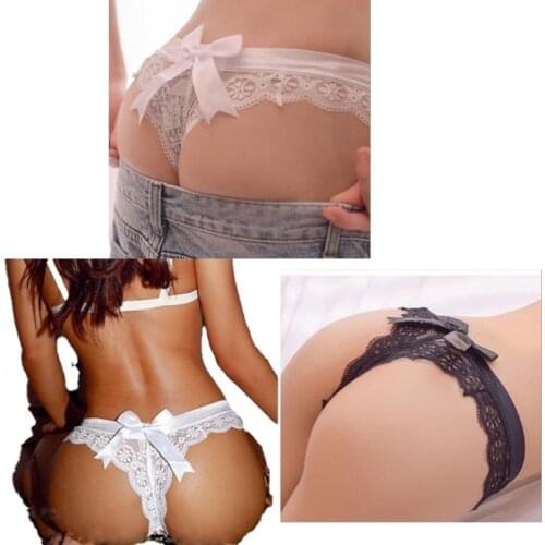 Lace transparent bow briefs thong erotic lingerie panties sexy Sexy women thongs hot sexi Cute womens panties