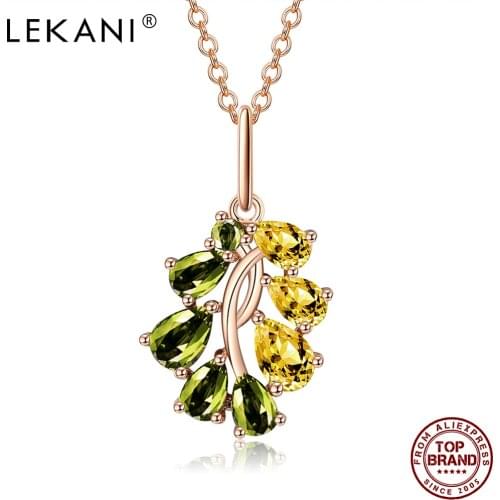 LEKANI Water Drop Rose Gold Necklace For Women Blue And Gree Zircon Necklace Korean Fashion Aesthetic Jewelry Wedding Lover Gift