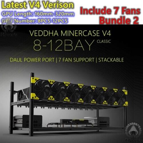 8 GPU Aluminum Stackable Open Air Miner Mining rig bitcoin Case Computer ETH Miner Frame 7 fans bitcon Kit Unassembled Ethereum