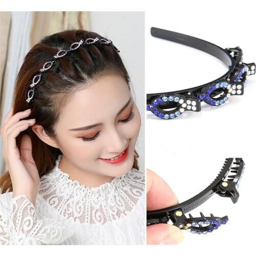 MISANANRYNE Non-slip Hair bands For Women Rhinestone Headband Bezel Hair Hoop Claws Clips Double Bangs Hairpin Hair Accessories