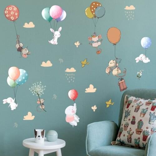 Cartoon Animal Hot Air Balloon Clouds Self-Adhesive Wall Stickers Creative Stickers Children Bedroom Self-Adhesive Wallpaper Pvc