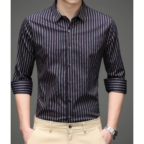 Mens 2021 spring and summer new style lapel fashion long-sleeved shirt mens business casual youth non-iron striped slim shirt