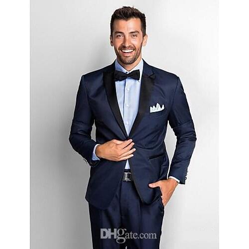 Navy Blue Men Slim Fit Suits Groom Tuxedos Best Men Suit Prom Tuxedos For Men Wedding Suits With Pants Groom(Jacket+Pants+Tie)
