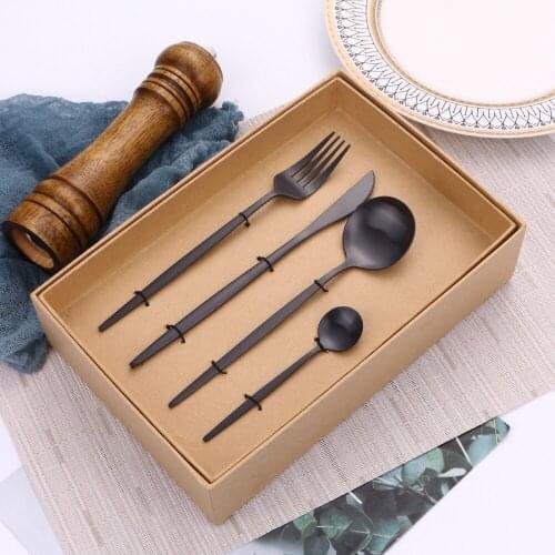 Black Cutlery Set Stainless Steel Fork Spoon Knife Set Tableware 16 Piece Cutlery Set for Wedding Gift Dishwasher Safe Flatware